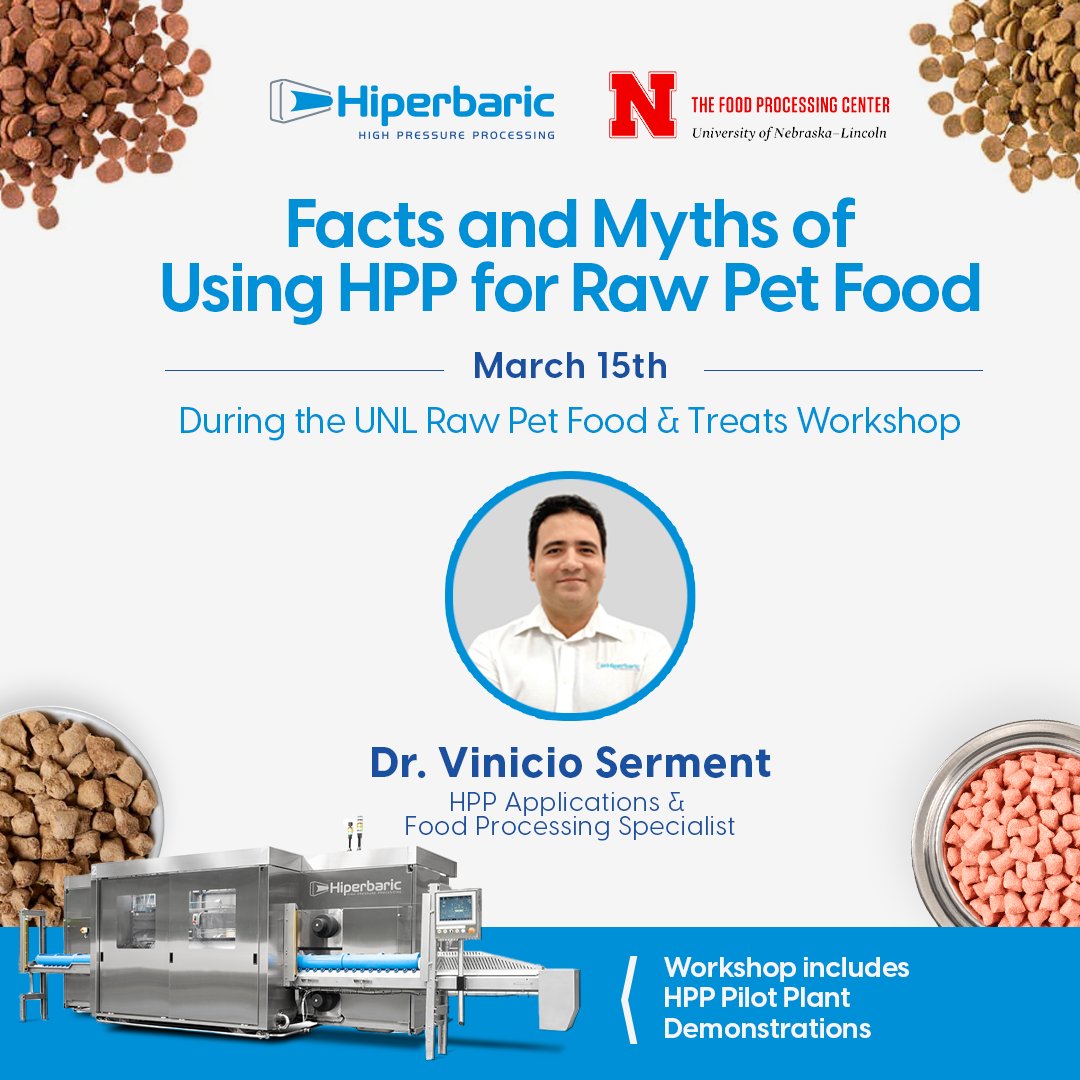 Don’t miss this exciting opportunity to learn from Dr. Vinicio Serment, HPP Applications and Food Processing Specialist at the upcoming Raw Pet Food Workshop, which will be discussing best practices of using #hpp in raw pet food. 🐶💧🥩

REGISTER HERE: bit.ly/petfoodworkshop