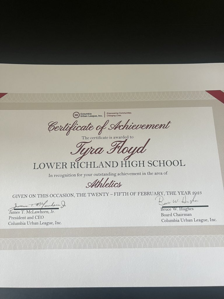 Proud to be honored by the Columbia Urban League for my hard work &amp; dedication. I was recognized &amp; awarded a certificate of achievement for Athletics. Thank youu !🖤💛 #TheCreek @lr_wbb <a href="/LRHathletics/">Lower Richland Athletics</a>