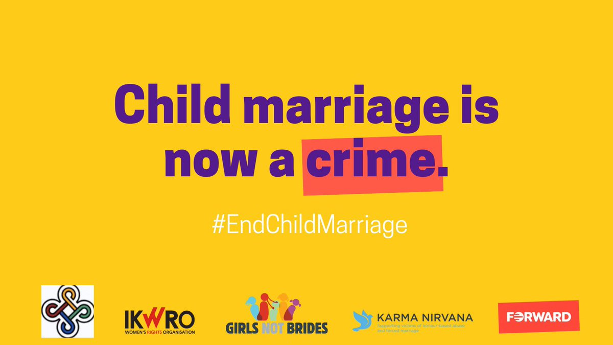 From today, the legal marriage age rises from 16 to 18. This is a huge win in the campaign to #EndChildMarriage.

We’re extremely proud to have worked on this legislative change w/ <a href="/Pauline_Latham/">Pauline Latham OBE</a>, <a href="/DrProudman/">Dr Charlotte Proudman</a>, @PayzeeMalika, <a href="/gardencourtlaw/">Garden Court Chambers</a> &amp; our <a href="/GirlsNotBrides/">Girls Not Brides</a> co-chairs! 🫶🏾⚖️