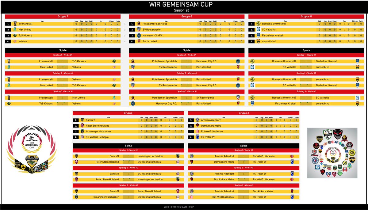 🤝🤝#WGCS26 - Gruppeneinteilung🤝🤝 In 2 Tagen gehts wieder los! Die 15. und vorerst letzte Ausgabe des WGC (außer es finden sich interessierte Nachfolger die den Cup ausrichten möchten!!!) findet statt. Auf eine spannende Runde!🤩🍻