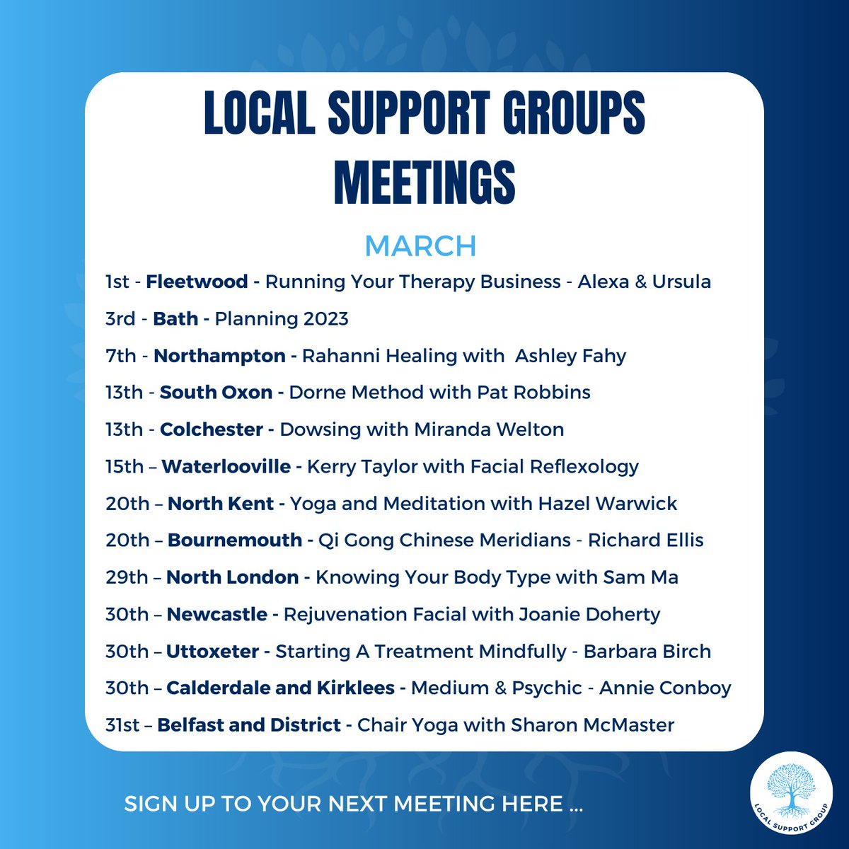 FHT (@fht_org) on Twitter photo Here are all of the scheduled Local Support Group Meetings for March
Make sure you join your local support group's social media pages for more information and to book your place!
Or visit: fht.org.uk Here are all of the scheduled Local Support Group Meetings for March
Make sure you join your local support group's social media pages for more information and to book your place!
Or visit: fht.org.uk