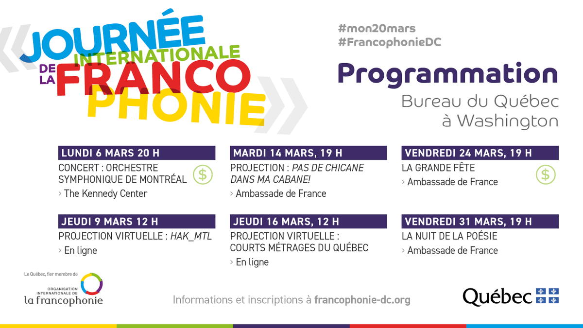 📢⚜️ Le BQW vous invite à six activités dans le cadre du festival de la <a href="/FrancophonieDC/">FrancophonieDC</a>!

🎟️ Inscriptions:
1⃣ Washingtonperformingarts.org/calendar/buy?i…
2⃣ HAKMTL2023.eventbrite.com
3⃣ Eventbrite.com/e/film-screeni…
4⃣ VirtualShortsQc.eventbrite.com
5⃣ S.si.edu/LaGrandeFete
6⃣ Eventbrite.com/e/la-nuit-de-l…

#QuébecDC