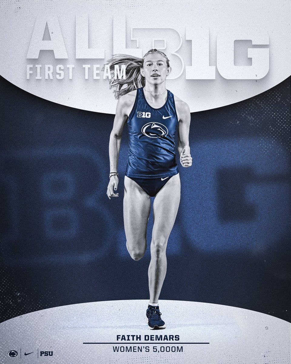 PennStateTFXC's tweet photo. 5️⃣ Nittany Lions earned All-B1G honors this past weekend! 

🥇| @faith_demars 
🥇| Olivier Desmeules
🥇| Rachel Gearing
🥈| @imhandalroban 
🥈| @hayleykitchingg 

Incredible representations of the 🔵 &amp; ⚪️!!

#WeAre | #PSUTF https://t.co/q0bvglAOIq