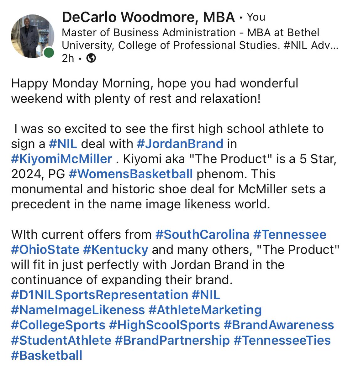 #D1NILSportsRepresentation #NIL #NameImageLikeness #AthleteMarketing #CollegeSports #HighScoolSports #BrandAwareness #StudentAthlete #BrandPartnership #TennesseeTies #Basketball

Check out her highlights here:
lnkd.in/exdYyiDC