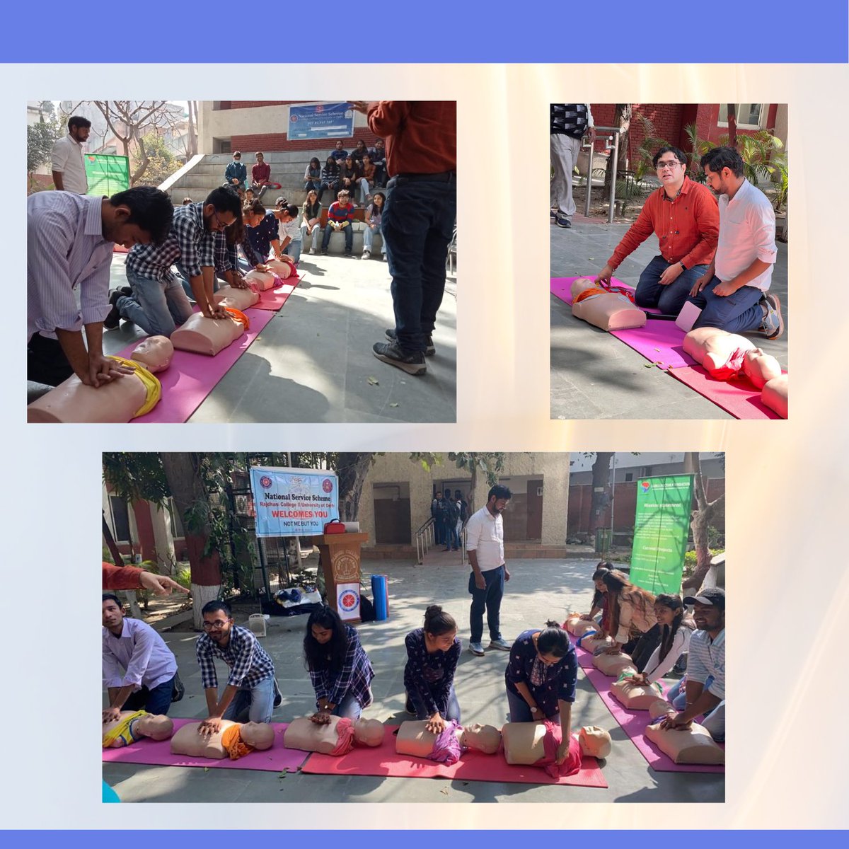 NSS_Rajdhani's tweet photo. Here are the Glimpses of the CPR training organised in the college campus in collaboration with Phoenix Institute of CPR and  Defibrillation on 20th Feb in Amphitheatre.
.
.
Regards 🌸
National Service Scheme
Rajdhani College https://t.co/ss9clhJPA1
