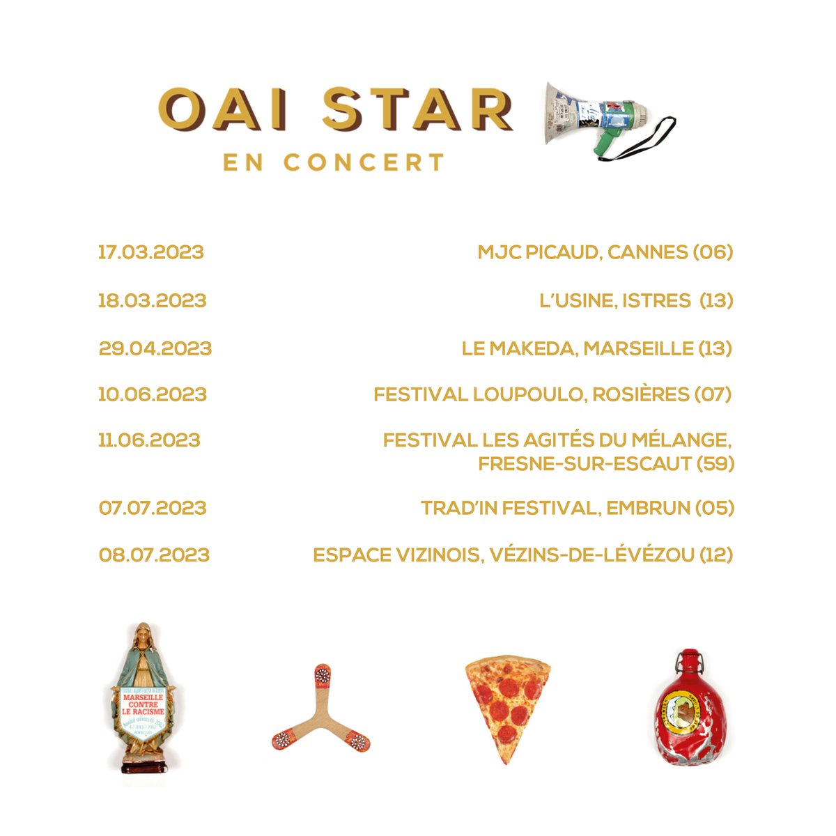 oai_star's tweet photo. Voici les prochaines dates de notre tournée 📢
Prépare bien tes ménisques… 🤘🏼🔥
#oaistar #tournée #zuluoscarbravoindia #pogo #datetour https://t.co/A71SSKfCGh