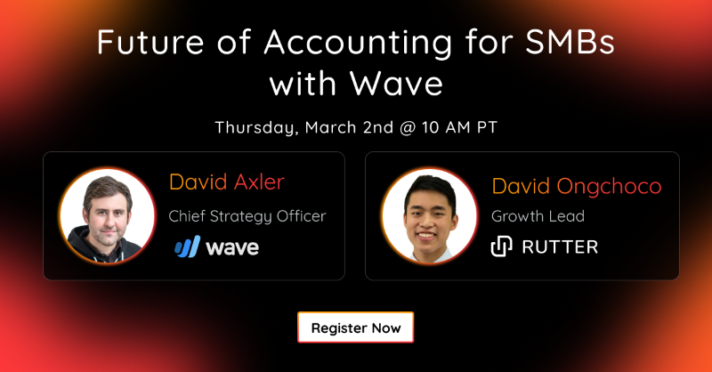 RutterAPI's tweet photo. 🎙 Join us for a conversation with David Axler who is the Chief Strategy Officer and GM for Books &amp; Banking at @WaveHQ Accounting.

🚀 We will dig into trends in accounting for SMBs, accounting automation, fintech for SMBs, and more. Register below!