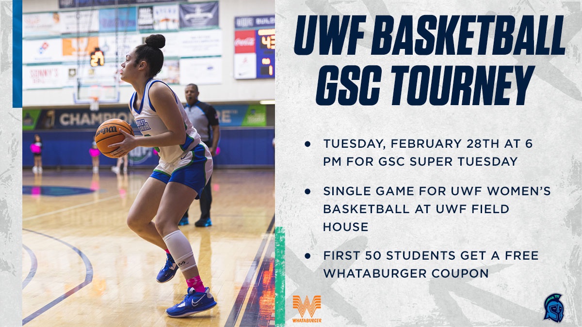 Make sure to wear ⚪️ as we host West Georgia at 6 pm tomorrow night for the GSC Tournament quarterfinal at the UWF Field House!

Students get in free with a UWF ID &amp; the first 5⃣0⃣ students get a free Whataburger coupon!

#GoArgos