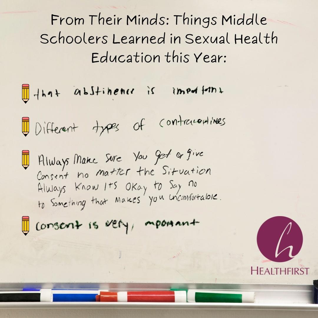 Comprehensive sexual education helps people make healthier choices! 

From Their Minds: here are a few thoughts from middle schoolers who had an STI presentation from Healthfirst! 

#Education #healthfirst