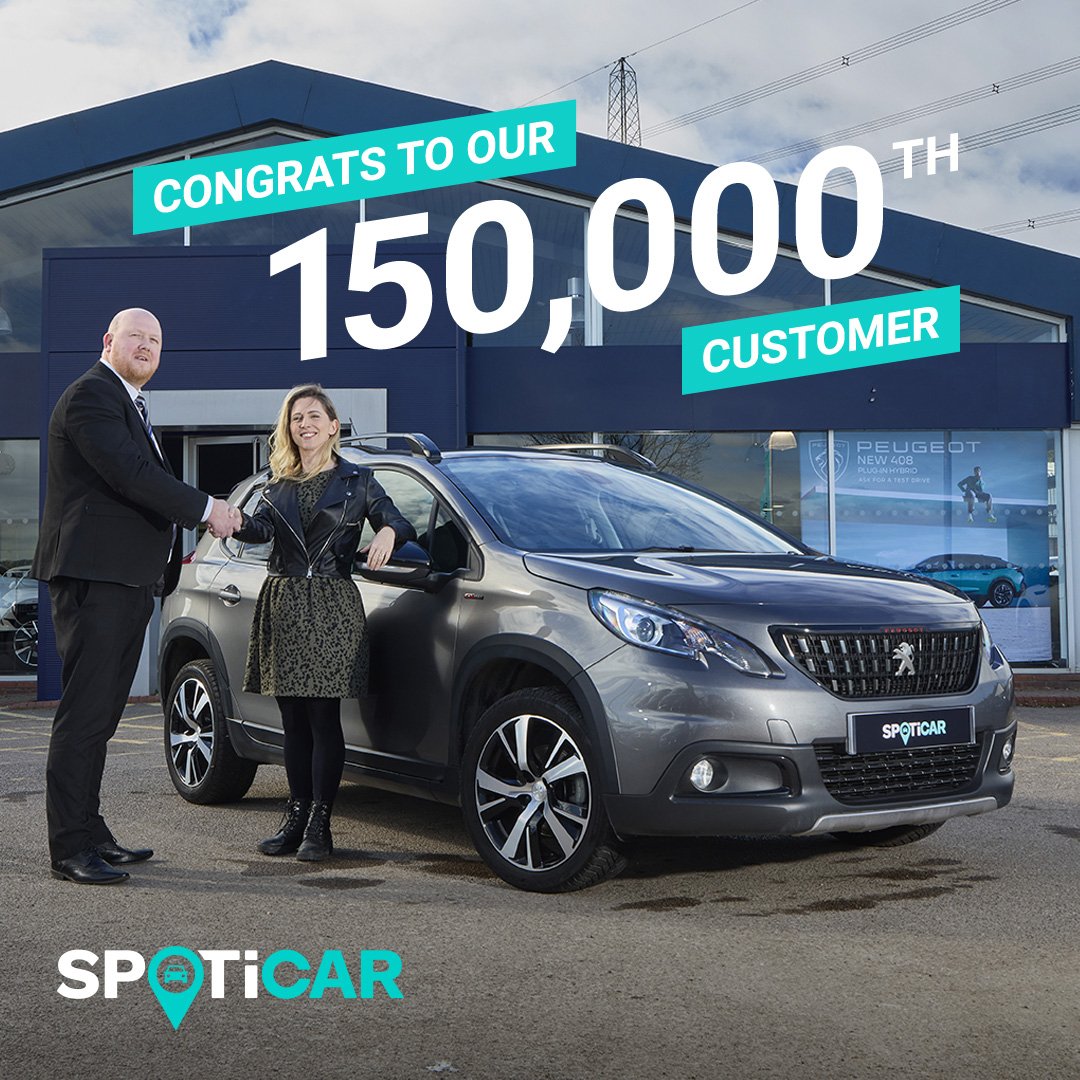 We love seeing our customers’ smiling. This time, it’s even sweeter as we’ve reached our 150,000th SPOTiCAR sale. Congrats to Arbury Peugeot in Bulkington, Warwickshire and Ms Jordan Ford – who drove away happy with an approved used Peugeot 2008.

spoticar.co.uk