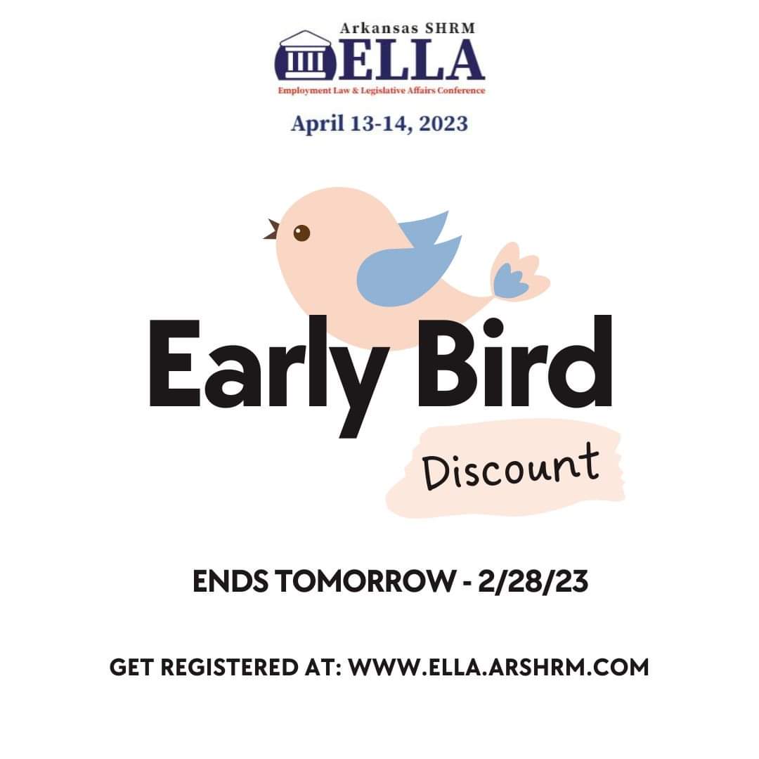 A little birdy told us early bird registration pricing for ELLA ends tomorrow.  Get registered at: ella.arshrm.com