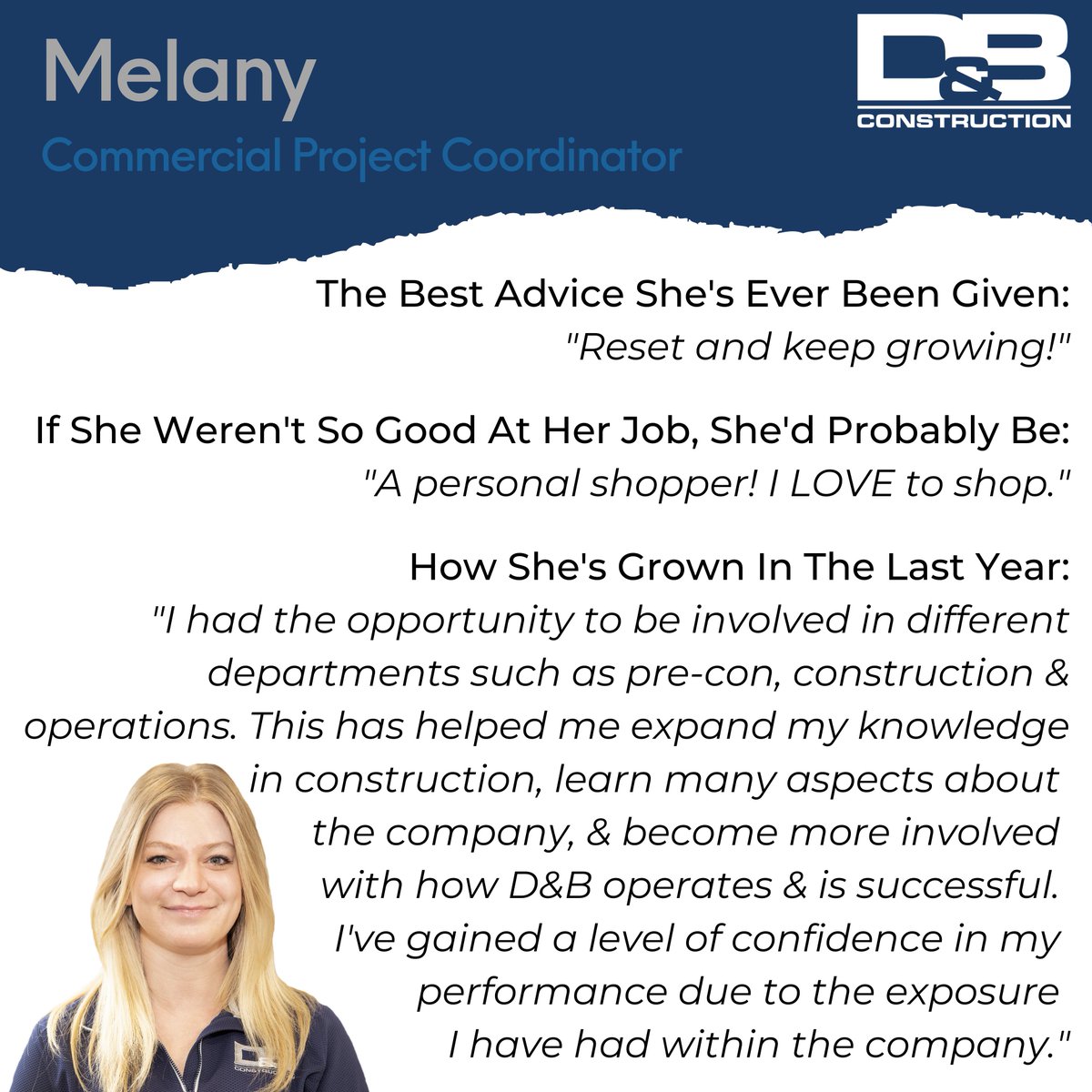 dandbgroup's tweet photo. With the shortest month of the year nearing completion, we wanted to take a moment to recognize our Commercial Project Coordinator Mel, who just celebrated her #workaversary. We couldn’t imagine #teamdb without her, and we appreciate all of her hard work. #dbconstruction https://t.co/1nbKgk3pri