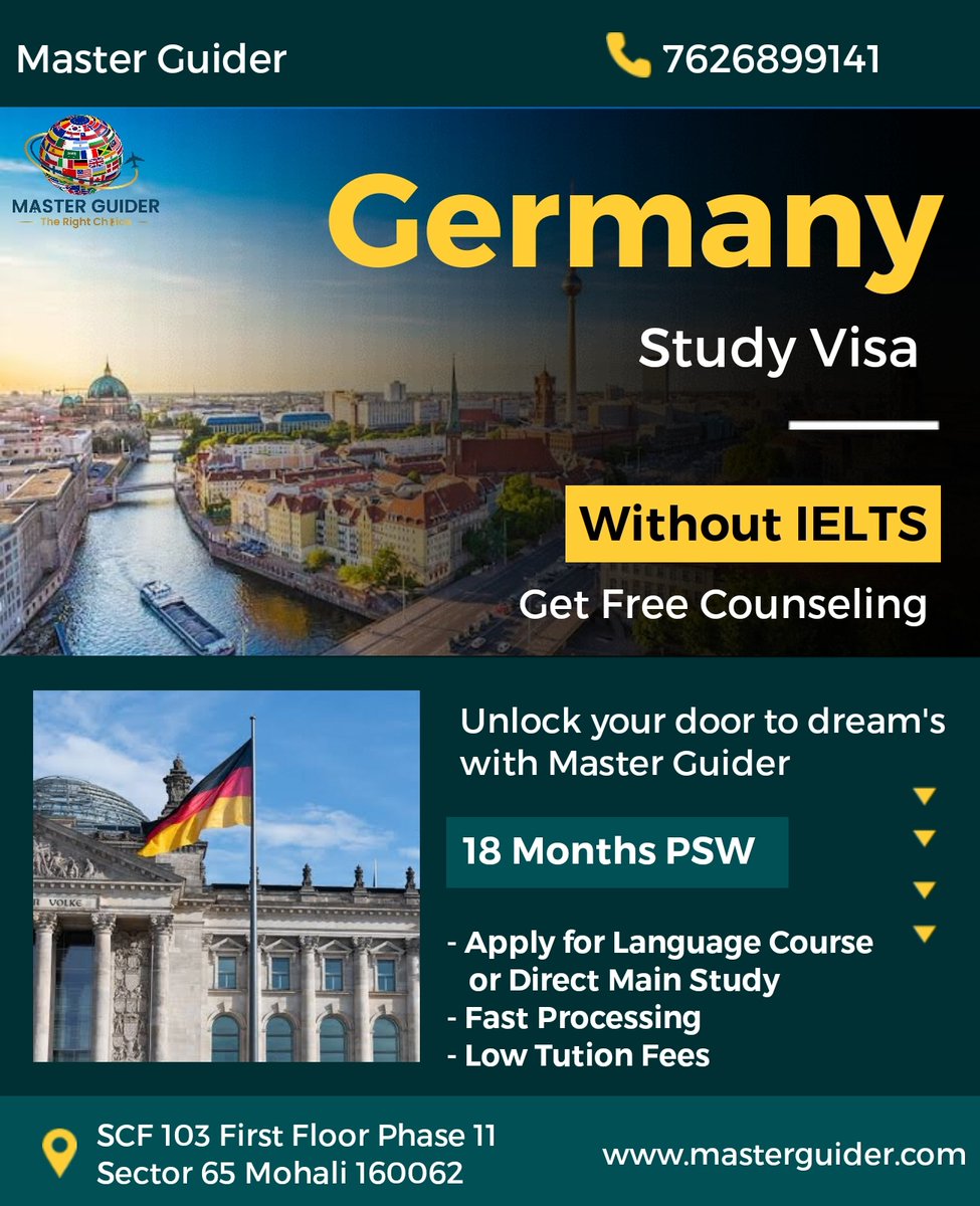 Germany Study visa
Apply without ielts
Get free Counseling now
7626899141
#Germany #germanyvisa #germanypr #visa #Europe #immigartion #masterguider #studyvisa #abroadvisa