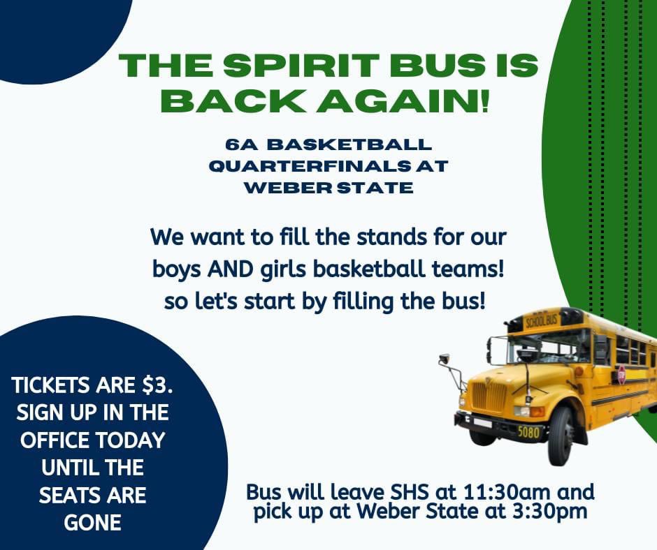 Syracuse High School (@shs_titans) on Twitter photo There’s a spirit bus going to Weber State for the quarterfinal games for boys and girls basketball. You must purchase your game ticket before you can get your spirit bus ticket. <a href="/Cusegirlsbball/">Syracuse Titans Girls Basketball</a> <a href="/CuseTitansBball/">SYRACUSE TITANS BASKETBALL</a> There’s a spirit bus going to Weber State for the quarterfinal games for boys and girls basketball. You must purchase your game ticket before you can get your spirit bus ticket. <a href="/Cusegirlsbball/">Syracuse Titans Girls Basketball</a> <a href="/CuseTitansBball/">SYRACUSE TITANS BASKETBALL</a>