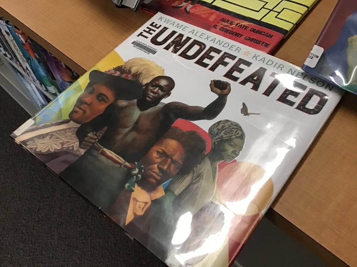 jamie_winchell's tweet photo. Black Resistance: “Fighting for your rights. When you get pushed down, get up &amp; fight even harder.” Julian students read &amp; discussed  @kwamealexander’s The Undefeated to compliment the #BlackHistoryMonth theme. Such great discussions, I forgot pics! #libraries97 @OakPark97 https://t.co/9QSudL71hO