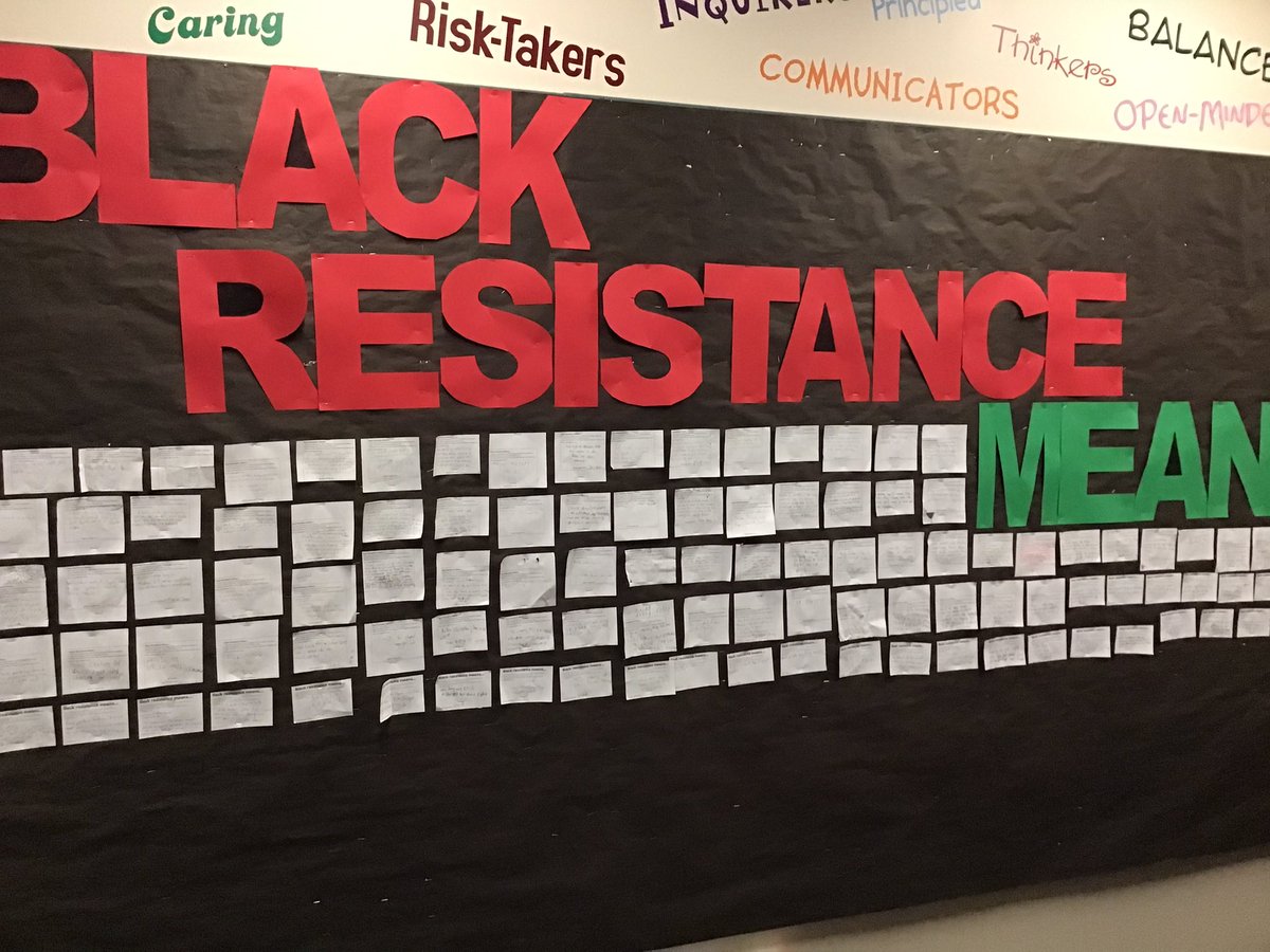 jamie_winchell's tweet photo. Black Resistance: “Fighting for your rights. When you get pushed down, get up &amp; fight even harder.” Julian students read &amp; discussed  @kwamealexander’s The Undefeated to compliment the #BlackHistoryMonth theme. Such great discussions, I forgot pics! #libraries97 @OakPark97 https://t.co/9QSudL71hO