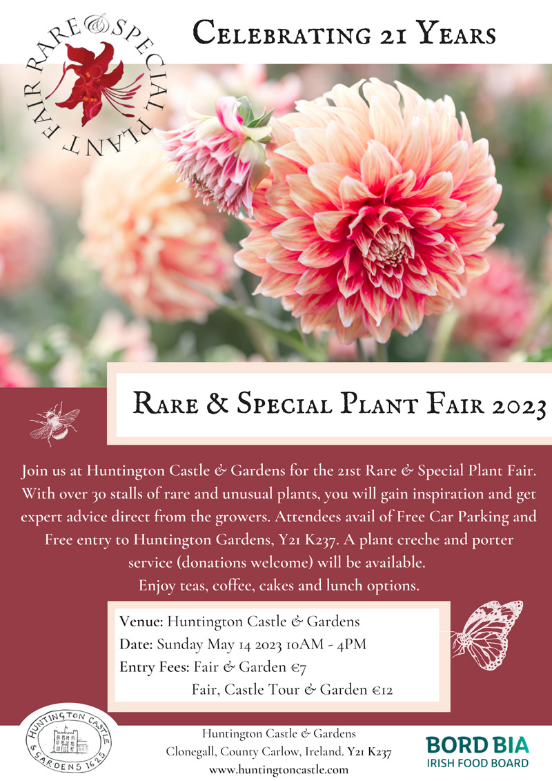 HortiJobsWorld's tweet photo. The Rare and Special Plant Fair, in Association with Bord Bia, takes place this year on Sunday 14th May 2023 at the Huntington Castle and Gardens, Clonegal, Co. Carlow. This year the Rare and Special Plant Fair will be celebrating 21 Years!  https://t.co/CMOrp8jStI https://t.co/NExLIo9HqZ