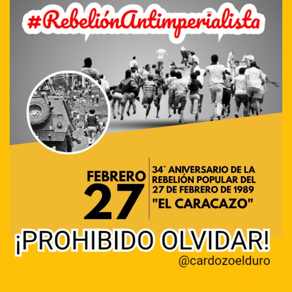 🔴🔴🔴
#27FRebeliónAntimperialista @Mippcivzla @NicolasMaduro @Limpio30518009 @AlcidesR11 @art2_jos @boanerge1954 @Briggittems1 @cardozoelduro @Chavista0101 @coboyuleska @David63198004 @dios282 @Elpram1maestre @Enrique82449827 @GHA80633107 @nanunsc2 @Rafaelrs110 @Nancy_pinto1