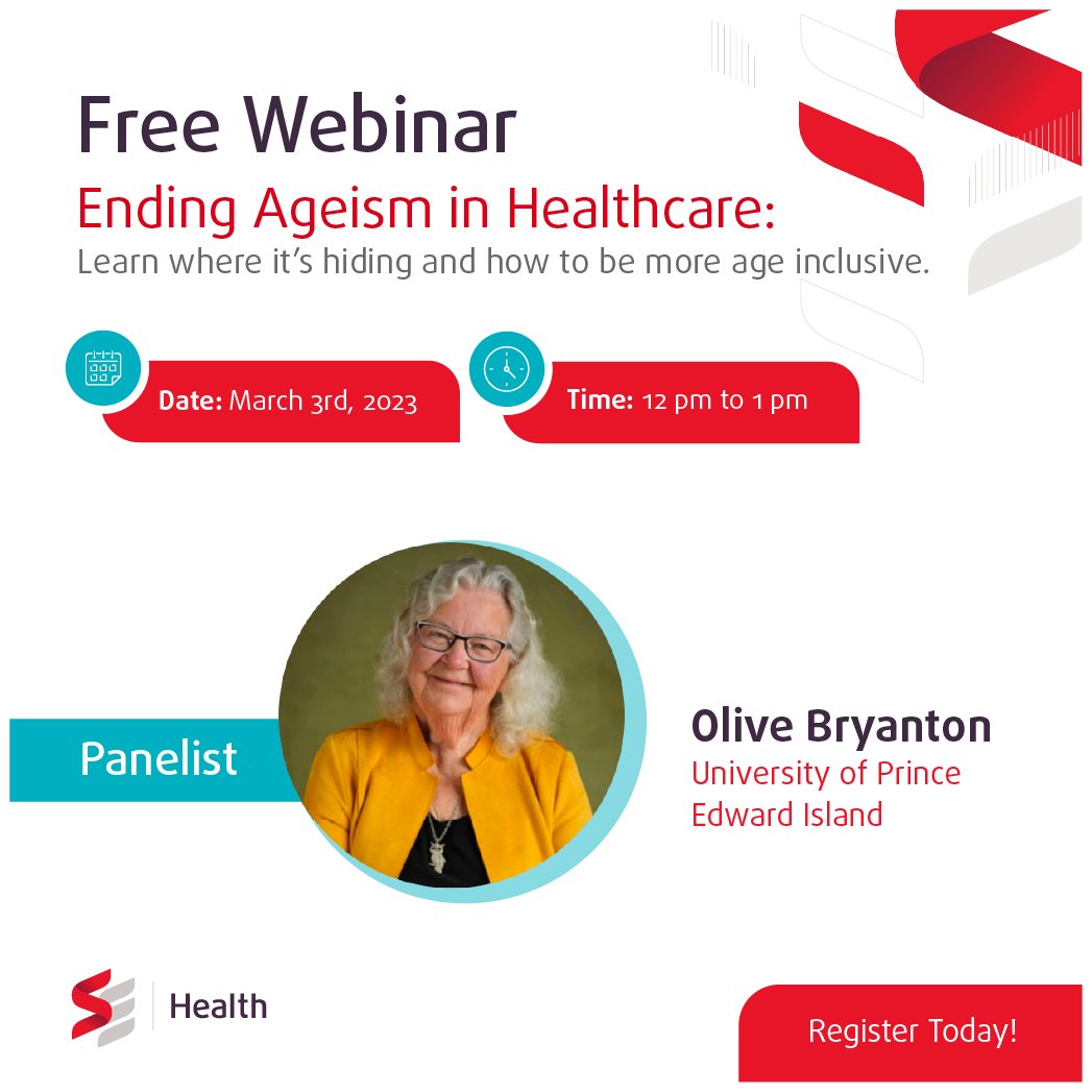 SEHealth_SEHC's tweet photo. ⚡FEATURING AGEISM EXPERT: Olive Bryanton – Educator, advocate &amp; Queens Diamond Jubilee Medal recipient for her work with older adults.

Join our #webinar to learn how ageism impacts the care older adults receive https://t.co/HkMmPCI2cb

📅Fri, March 3 (12pm ET) 
#AgeWithRights https://t.co/qkrRA6ebM8