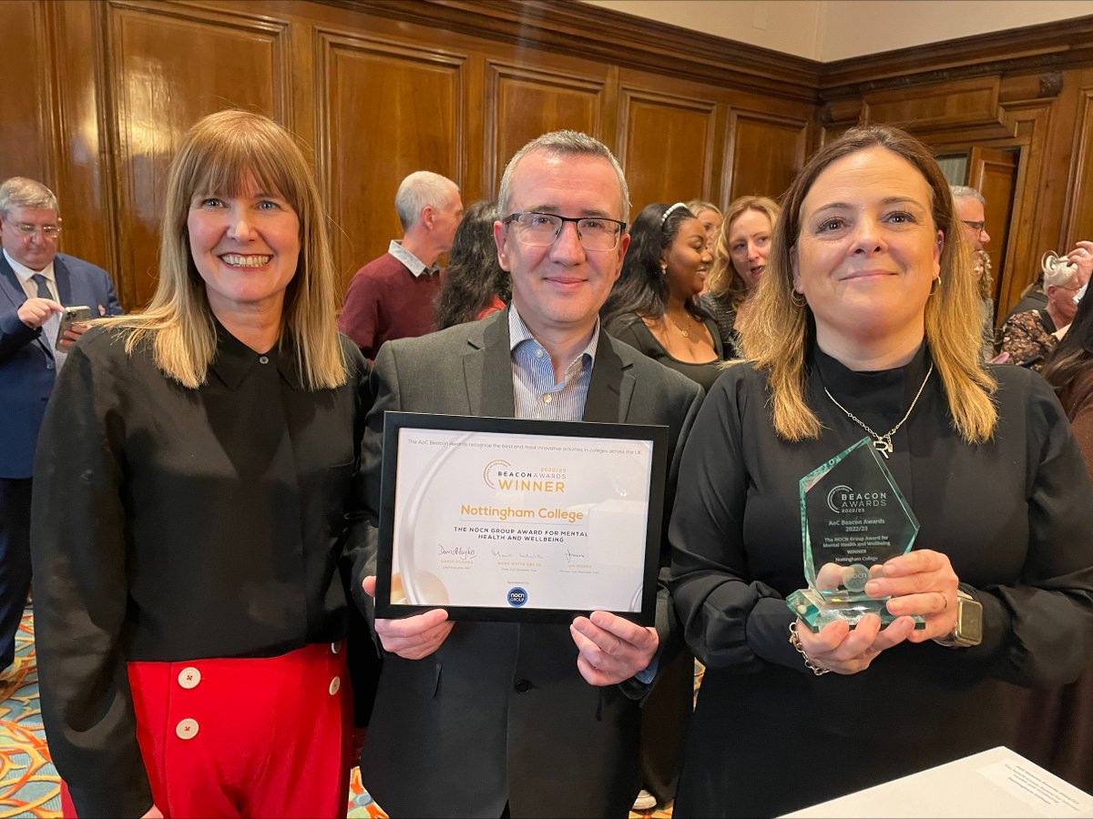 We're thrilled to announce we have won the prestigious Beacon Edge Award in The NOCN Group Award for Mental Health and Wellbeing 🎉  nottm.co/beacon-awards

#AoCBeacons #LoveOurColleges @AoC_info