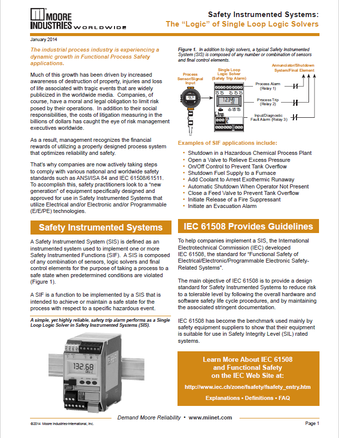 MII_Worldwide's tweet image. This White Paper discusses how Single Loop Logic Solvers are designed “from the ground up” in accordance with IEC 61508 and provide an affordable option that delivers simple installation, easier validation, and faster start-ups.#LogicSolver #SIS hubs.li/Q01zwP1F0