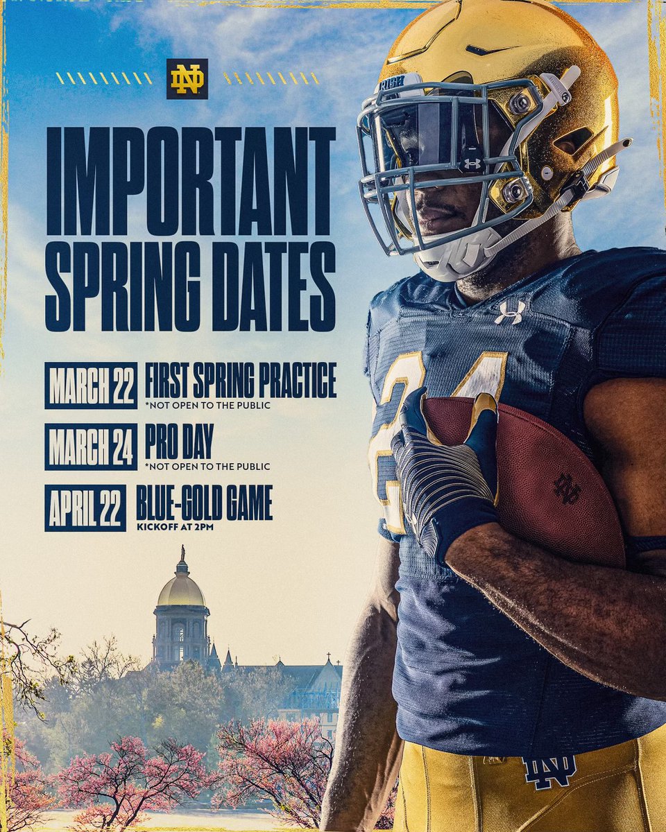 Spring dates to know

Blue-Gold 🎟: bit.ly/3Zm3GOG 

#GoIrish ☘️