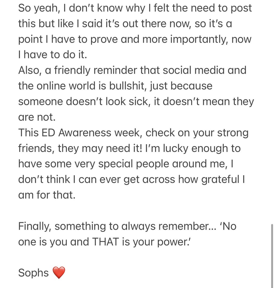 TheOneWithSophs's tweet image. It’s always a weird one for me but, going into this week in a much better place than I thought I would be a few months ago #EDAwarenessWeek 👇🏽💜