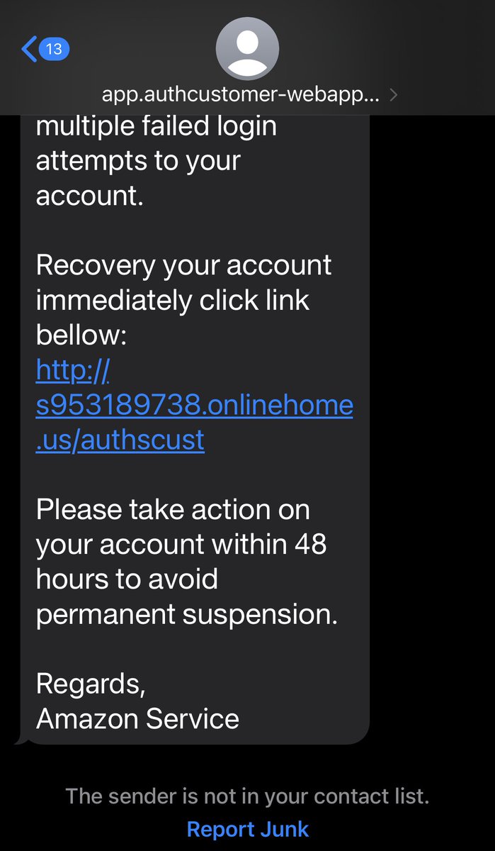 hdreport's tweet photo. How To Spot Fake Amazon Text Messages! There are three easy ways to determine if this SMS message from "Amazon" is real. Can you spot them?
Full "How To" article here: https://t.co/qxXcAPWNc2
#TextScams #SMSScams #FakeSMS #FakeAmazon #TechTips #HowTo #AmazonTexts #Phishing #smishing
