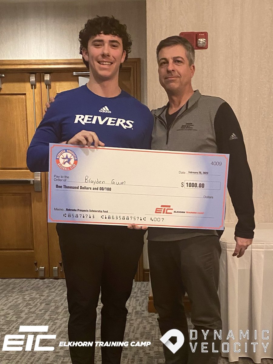 Elkhorn Training Camp (@elkhorntraining) on Twitter photo It was another great evening <a href="/Prospects_NE/">Nebraska Prospects Baseball Club</a> 2023 Scholarship Banquet!
Congrats <a href="/braydengum2/">brayden.gum</a> @mnbaseball2022 heading to @ReiverBaseball for winning this year’s scholarship from <a href="/elkhorntraining/">Elkhorn Training Camp</a> <a href="/dynamicvelo/">Dynamic Velocity</a> !
#SailsUp It was another great evening <a href="/Prospects_NE/">Nebraska Prospects Baseball Club</a> 2023 Scholarship Banquet!
Congrats <a href="/braydengum2/">brayden.gum</a> @mnbaseball2022 heading to @ReiverBaseball for winning this year’s scholarship from <a href="/elkhorntraining/">Elkhorn Training Camp</a> <a href="/dynamicvelo/">Dynamic Velocity</a> !
#SailsUp