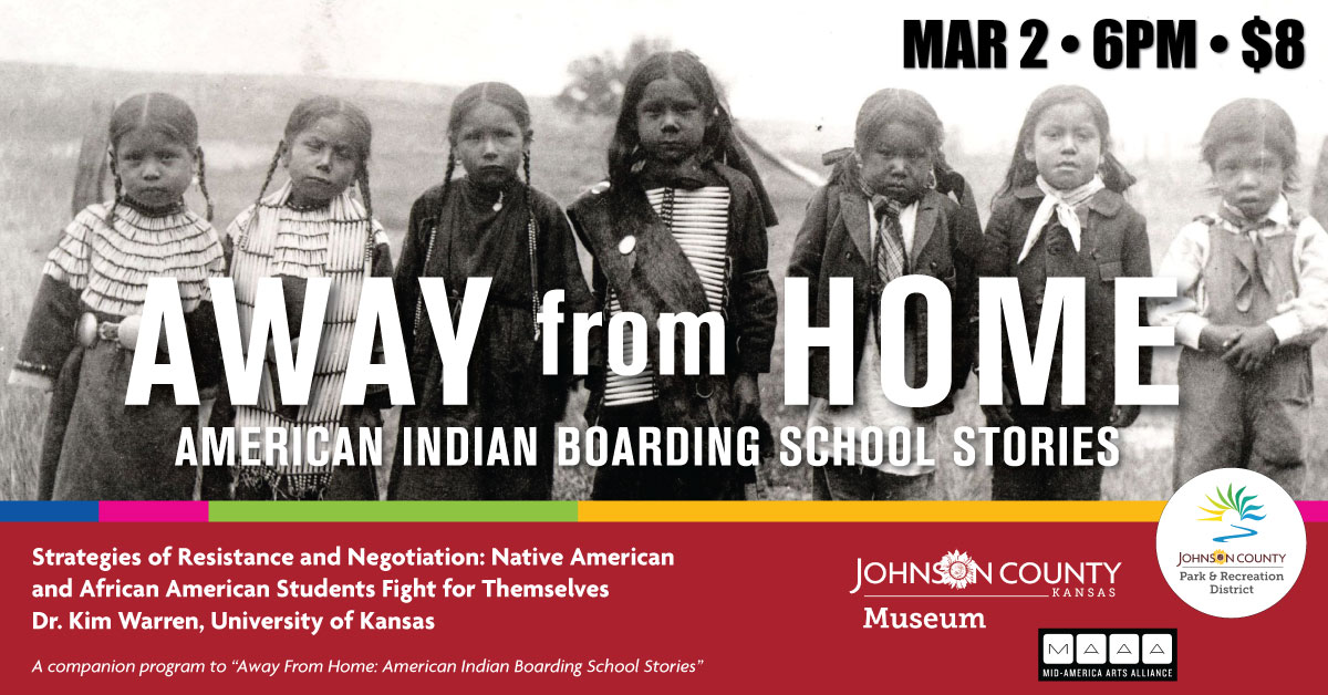 Our next 'Away From Home' program is March 2 at 6pm. Join Dr. Kim Warren, Professor of History at KU, for a special presentation on “Strategies of Resistance and Negotiation: Native American and African American Students Fight for Themselves.” bit.ly/3m19bUu