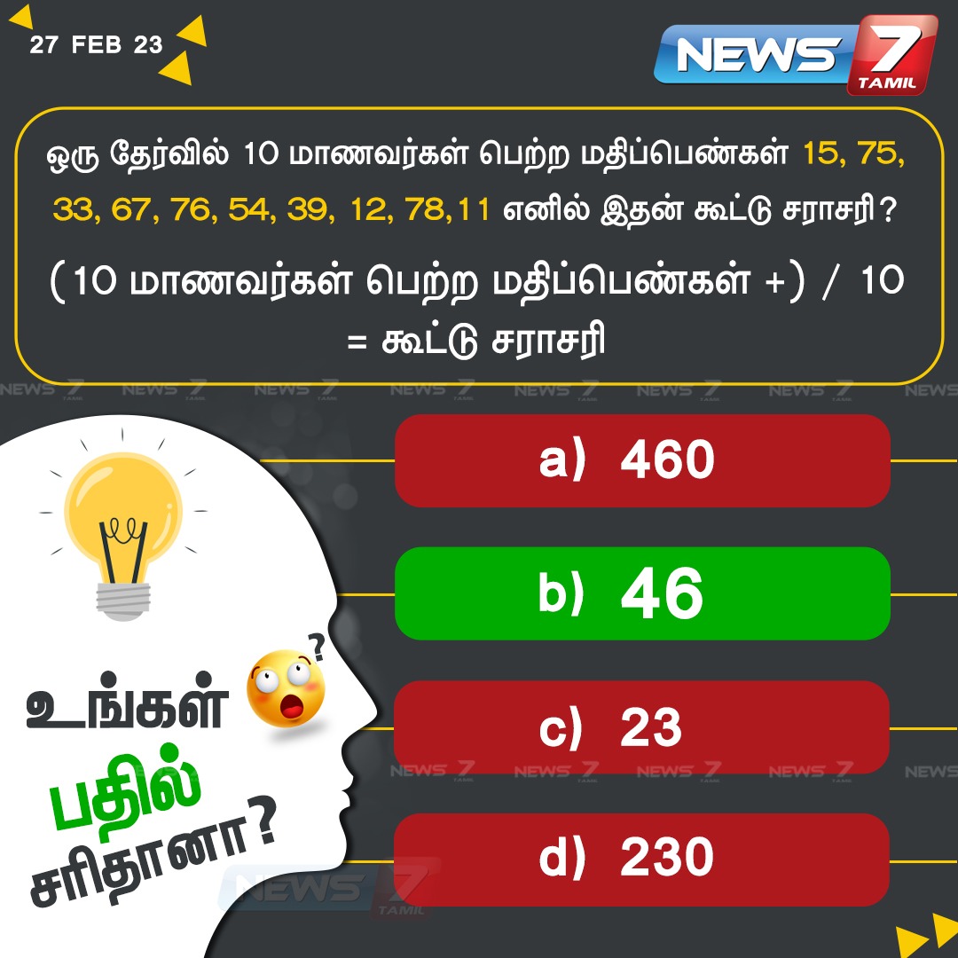 news7tamil's tweet image. உங்கள் விடை சரிதானா?

#MathsQuiz | #Puzzle | #News7Tamil | #News7TamilUpdates