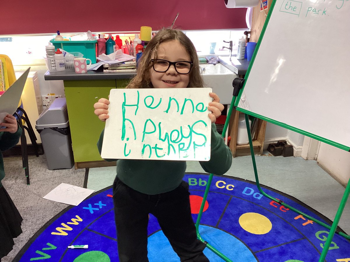 KinlochRannochP's tweet photo. Our P1&P2s have been having a go at writing sentences about each other. They used their phonics to spell each word&then we looked at which words are ‘tricky’&can’t be made using the sounds that we know. They did an amazing job! #earlywriting #writersinthemaking @LiteracyPKC1 https://t.co/wuOXaFuFrQ
