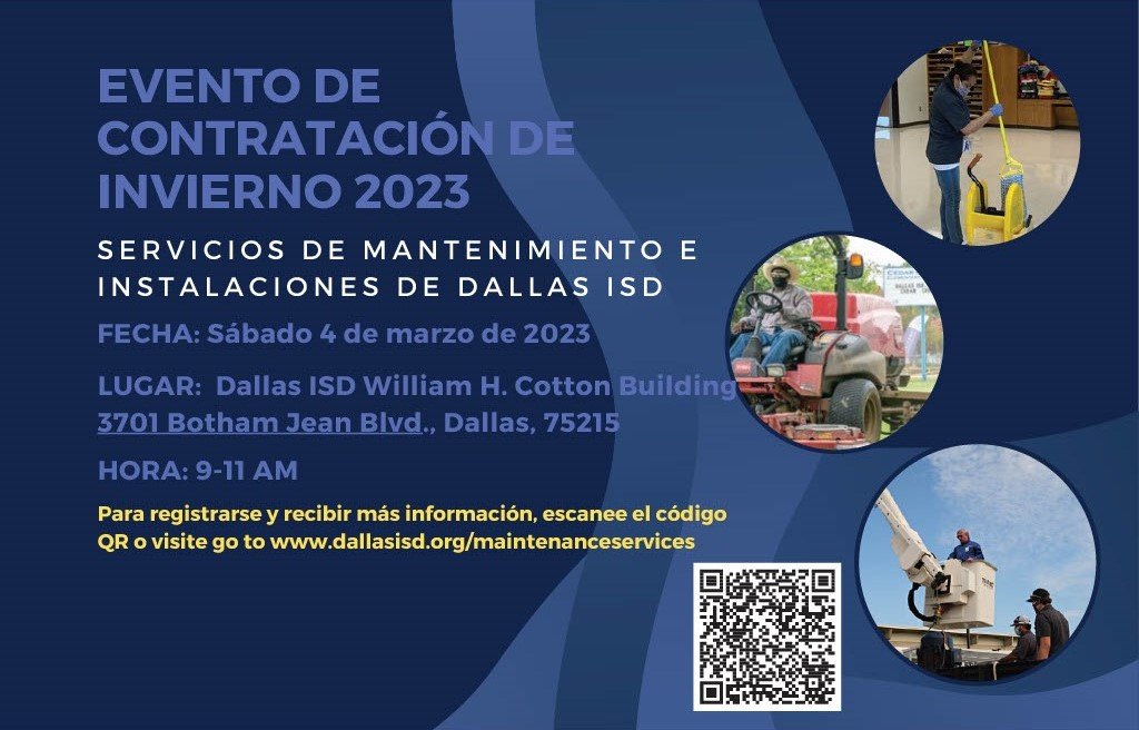 DISDFacilities's tweet photo. Help us spread the word and find some awesome folks to work at MFS! See you at the job fair this Saturday, March 4th.💙#MFSteam @dallasschools @TeamDallasISD @DISDSubs https://t.co/u2j2AUf2Yj