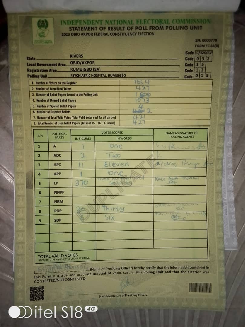 go_globalworld's tweet photo. Evidence of the List of Rivers State election result
LP won in every PU
INEC Just creating the image of June 12 that he can't stand with.

Taking you 2days to Upload results

IT IS DONE 
#TinubusWalkToVictory 
#INECElectionResult  
#ElectionResults 
Arise TV 
Channel TV
The Obi https://t.co/crUaNWNW1D