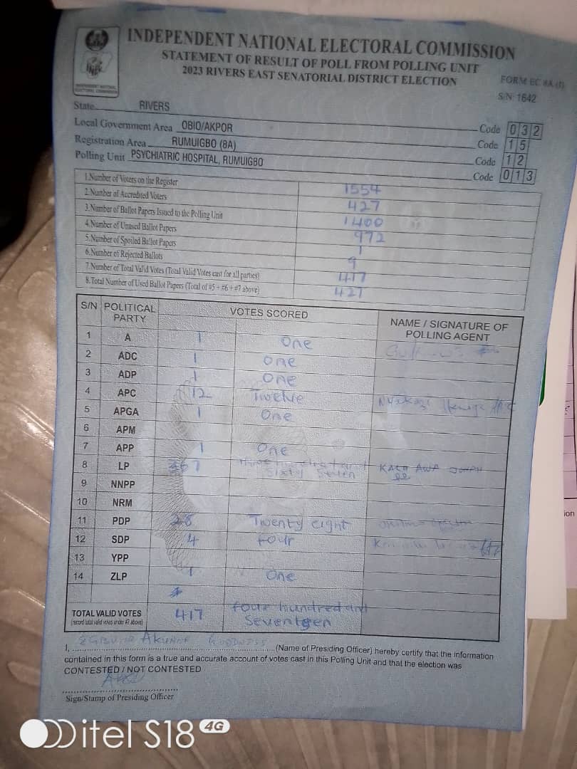 go_globalworld's tweet photo. Evidence of the List of Rivers State election result
LP won in every PU
INEC Just creating the image of June 12 that he can't stand with.

Taking you 2days to Upload results

IT IS DONE 
#TinubusWalkToVictory 
#INECElectionResult  
#ElectionResults 
Arise TV 
Channel TV
The Obi https://t.co/crUaNWNW1D