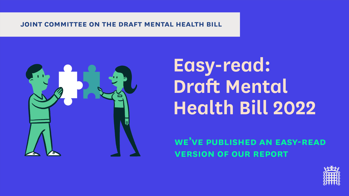 📑 The easy-read version of our report on the Draft Mental Health Bill 2022 was published today 🎉Thank you again to everyone who contributed to this inquiry, and for your patience while we get this ready 👇You can read it here: committees.parliament.uk/publications/3…