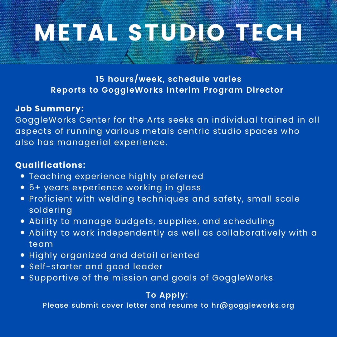 goggleworks's tweet image. GoggleWorks is growing and looking for passionate team members to add to our incredible staff. Swipe to see an overview of each position and go to goggleworks.org for a full job description and apply today!
#goggleworks #jobopportunities #teamwork #jobopening #interviews