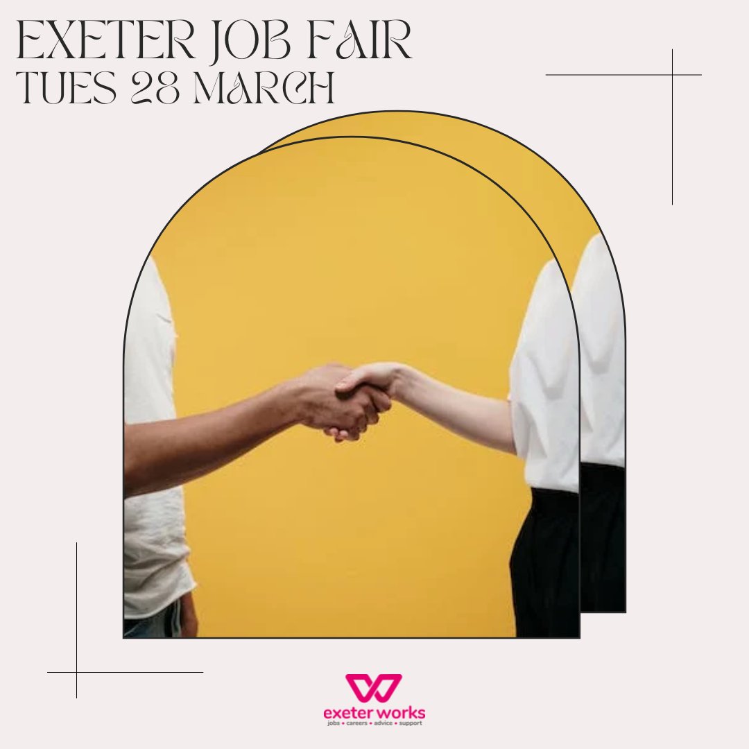 Want to connect with potential candidates face to face? Try #Exeter's job fair, aimed at #JobCentre customers.

📅Tues 28 March
⌚10am-2.30pm 
📍 Corn Exchange. Registration closes Wed 8 March. 

Register 🔗 eventbrite.co.uk/e/exeter-sprin… 

#ExeterWorks #NationalCareersWeek2023 #CW2023
