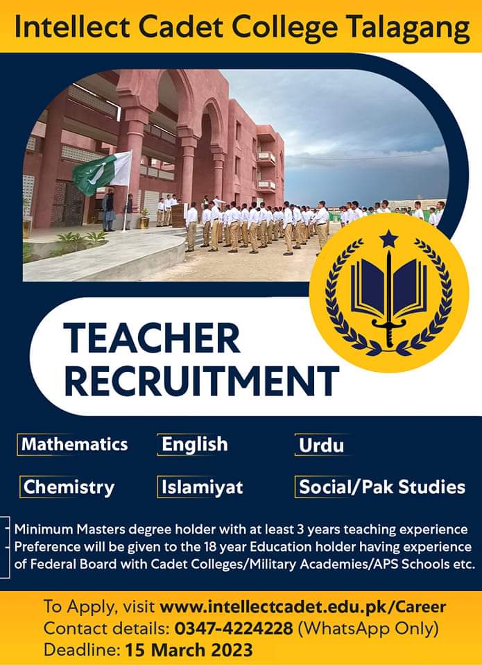 IntellectCadet's tweet photo. Teacher Recruitment
Apply to Intellect Cadet College Talagang and play your part in creating #NationBuilders
#2ndEntry Session 23-24
#ICCT
#ForPakistan๐ต๐ฐ
๐https://t.co/T5Jeti0uY6
๐ฑ0347-ICC-ICCT (+92 347 422 4228) https://t.co/nHx8xLbB7Y