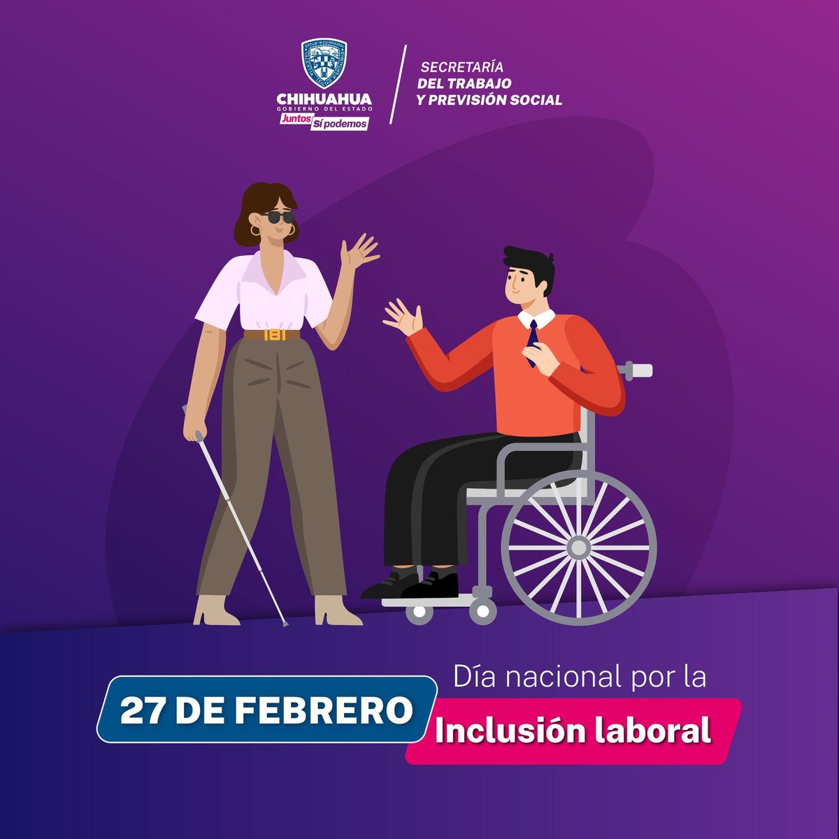 stpschihuahua's tweet photo. Conmemoramos el Día Nacional por la Inclusión Laboral con el objetivo de concientizar sobre el derecho humano al trabajo con el que cuentan todas las personas, el cual contribuye a mejorar su calidad de vida y bienestar social. https://t.co/UuwsjB7xAB
