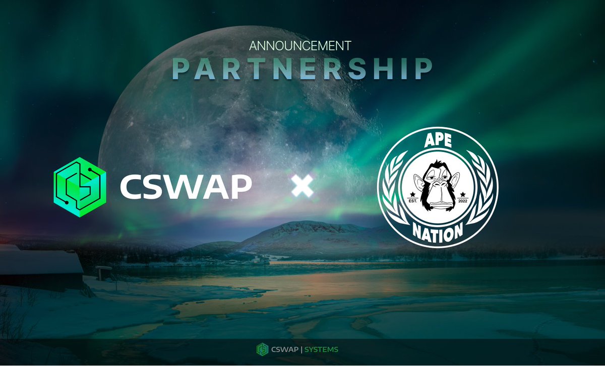 CswapDEX's tweet photo. 1/4 🧵
We're pleased to officially announce a partnership between @CswapDEX and @Ape_NationNFT. "With an unmatched tenacity and a commitment to excellence, the Ape Nation Team is on a mission to build and lead one of the most recognized CNFT projects with true long term appeal." https://t.co/1b599uBO2v
