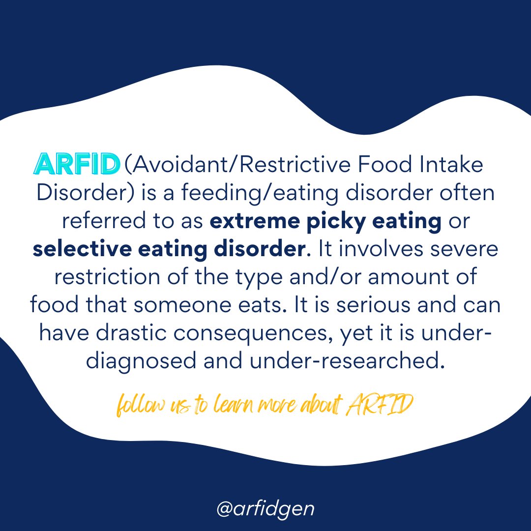 #ARFID (aka #pickyeating or #selectiveeating) is a lesser-know #eatingdisorder &amp; #feedingdisorder. It affects all ages &amp; involves restricting amount and/or type of food. 
This #EDAW we're posting info and answering common questions about ARFID and picky eating. 
Follow for more.