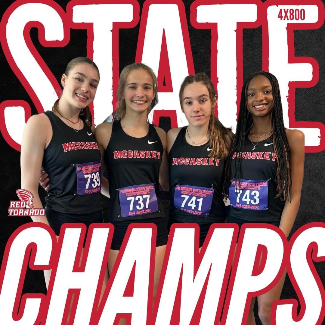 McCaskeyHS's tweet photo. 🆂🆃🅰🆃🅴 🅲🅷🅰🅼🅿🆂 🆇2️⃣

Congrats to McCaskey's 4x800m and 4x400m relay teams. Both teams took 🥇 in the state championships yesterday. 

#McCaskeyAthletics #McCaskeyProud

📷 Credit: @McCaskeyTrack https://t.co/oQzBIzD056