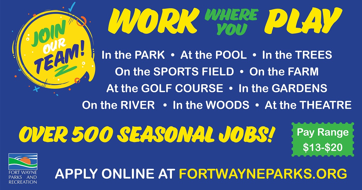 If you're looking for a new job, visit @FortWayneParks on Thursday, March 2, from 1-3:00 p.m. at WorkOne, 201 East Rudisill Blvd., Suite 102, or apply online anytime. fortwayneparks.org/general-inform…
#jobs #WorkWhereYouPlay