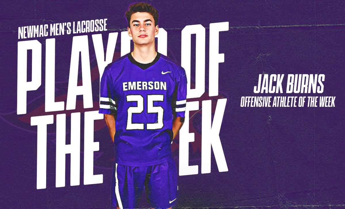 MLAX | <a href="/Emersonmlax/">Emerson Men's Lax</a>'s Jack Burns Tabbed NEWMAC Men's Lacrosse Offensive AOTW 🥍

🗒️ emersonlions.com/sports/mlax/20…

*Registered 14 points on 11 goals and three assists in 2-0 week for the Lions
*Tallied seven goals in win over St. Joseph's (Me.) 

#HearUsRoar