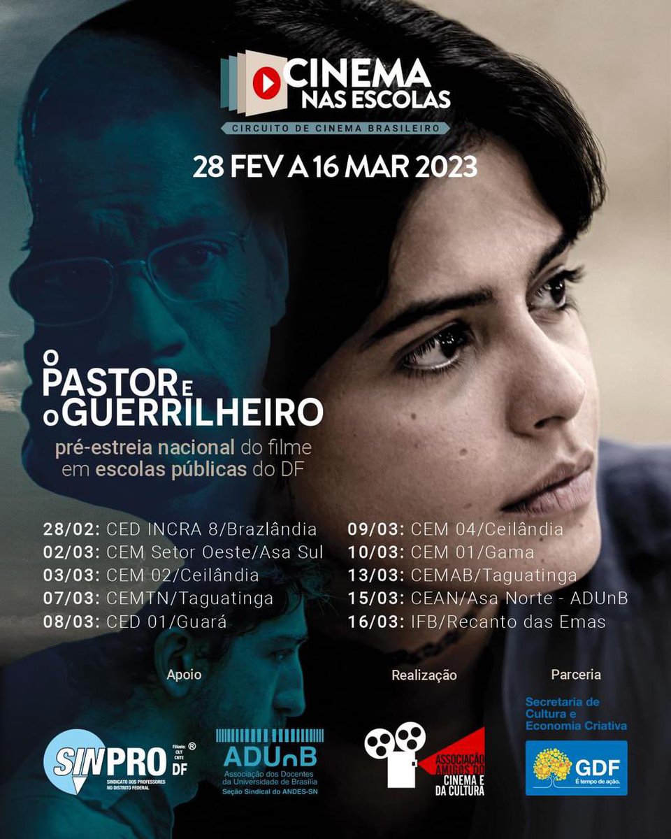 tvcomdf's tweet image. Sinpro e Adunb promovem sessões do filme “O Pastor e o Guerrilheiro”

Leia mais...
tvcomunitariadf.com/2023/02/27/sin…
#adunb
#UNB
#SinproDF
#opastoreoguerrilheiro