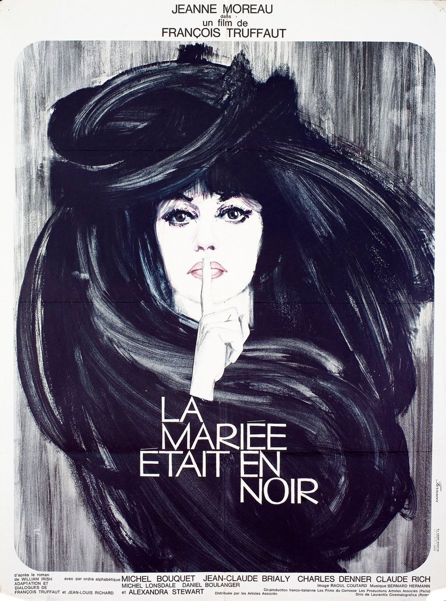 French film poster for #TheBrideWoreBlack (1968 - Dir. #FrançoisTruffaut) #JeanneMoreau
