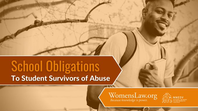 ChadwickCenter's tweet photo. DYK schools are required to #support #StudentSurvivors of #violence? (Laws can vary based on whether or not an abuser is also a student.) #Survivors deserve #access to #resources &amp; #support. For #SafetyTips &amp; info about #abuse visit @WomensLaw: https://t.co/abucOUWT1B https://t.co/Pnz3BB2YGt