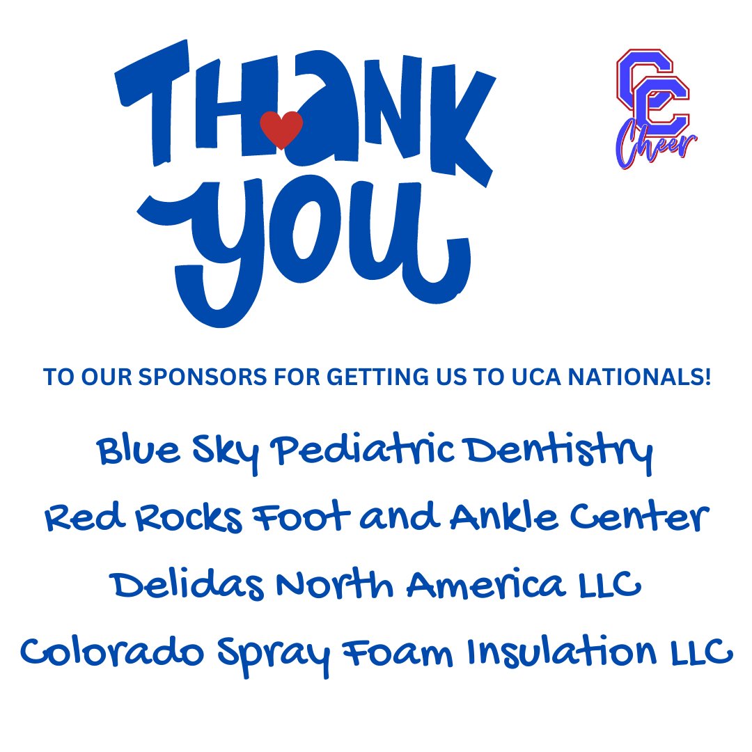 Thank you to our amazing sponsors for helping us get to UCA Cheerleading Nationals in Orlando where we finished 6th in the Nation - the best CCHS result in history! #CCHSCheer #ucanationals