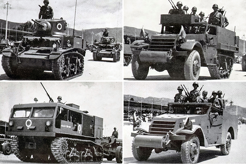 #Historia | Tanques M3A1 Stuart, semioruga M3A1, tractor de artillería M4 HST y vehículo blindado de reconocimiento 4x4 M3A1 Scout Car del Ejército venezolano, 5 de julio de 1952